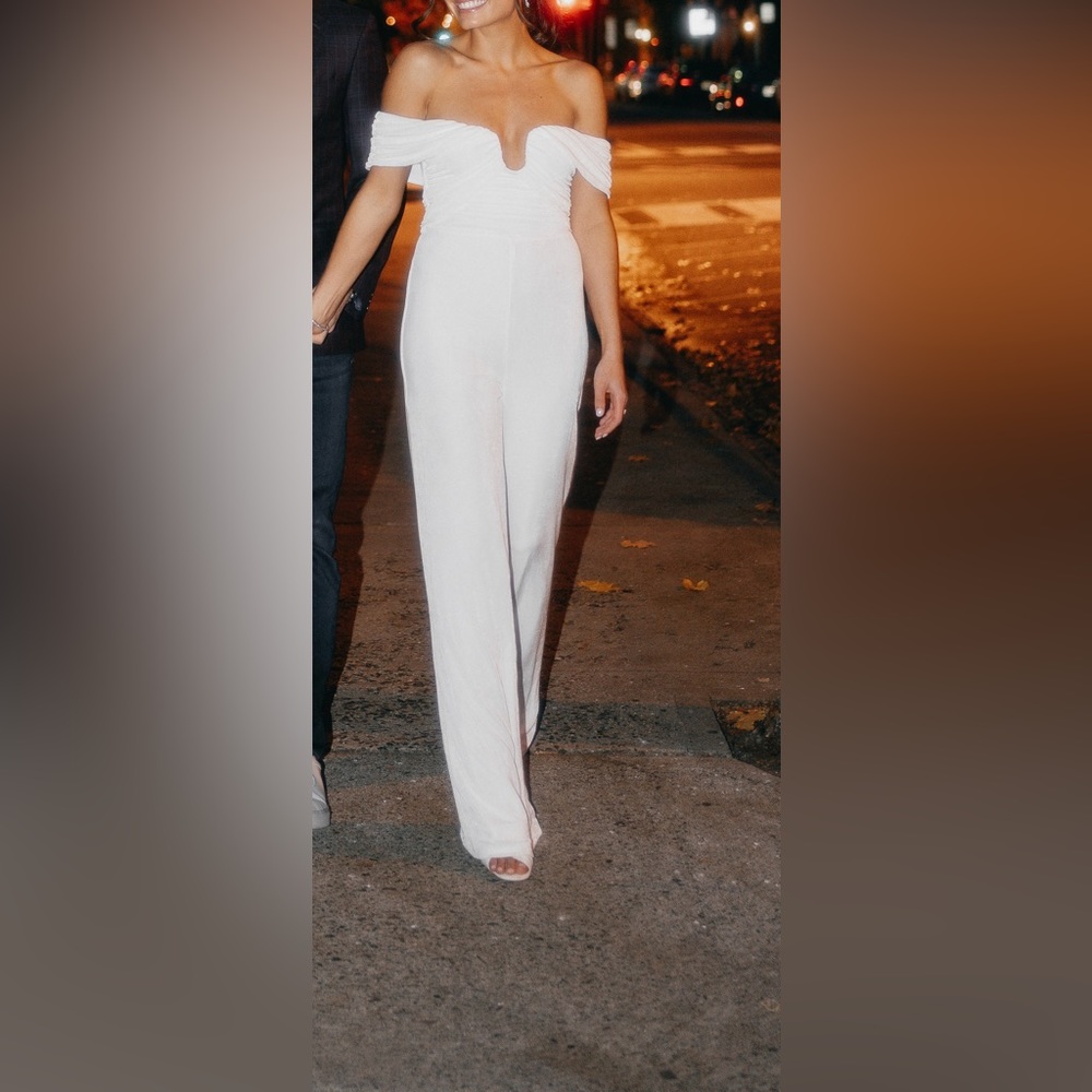Off the Shoulder White Jumpsuit